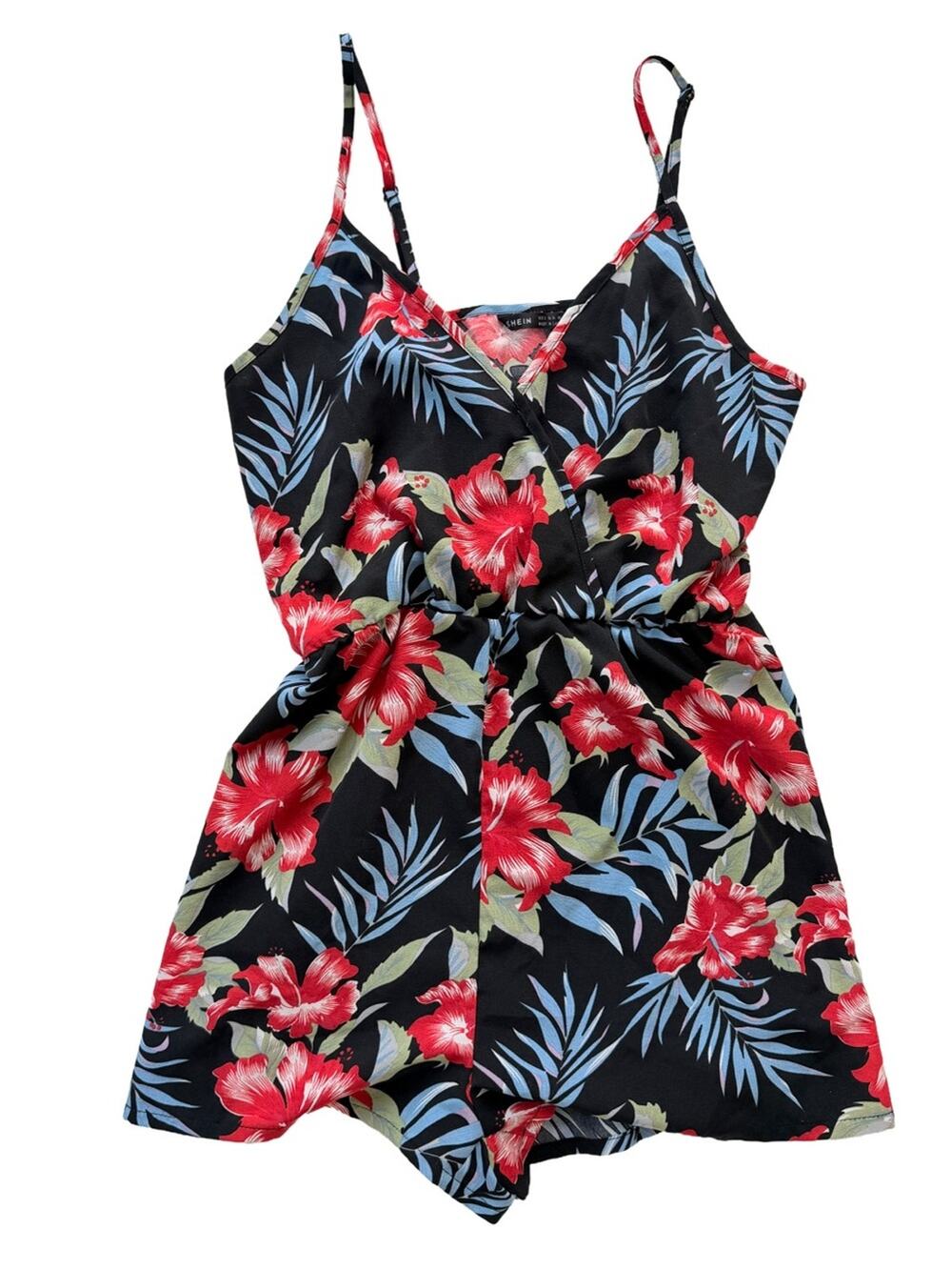 Hawaiin Tropical Floral cami micro romper xsmall dark romance noir resortwear